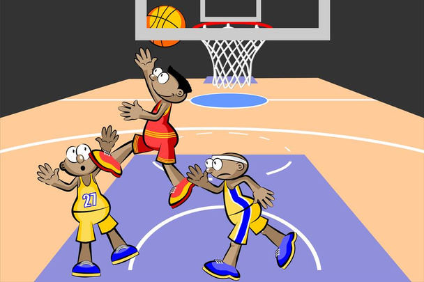Three basketball players at the stadium - Vector, Image
