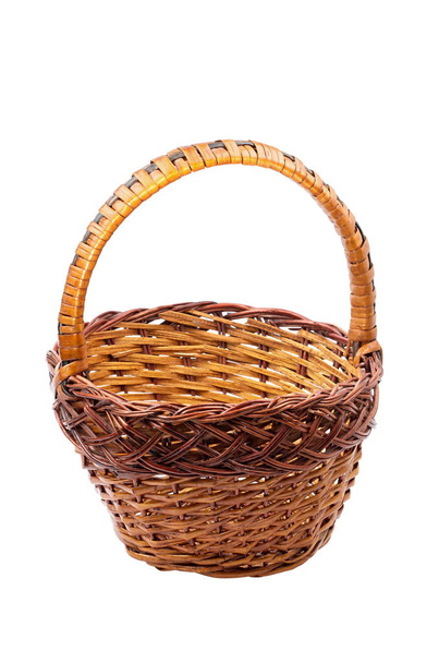 Wicker basket with handle isolated on white background - Photo, Image