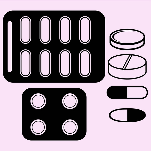  set pills tablets close-up - Vector, Image
