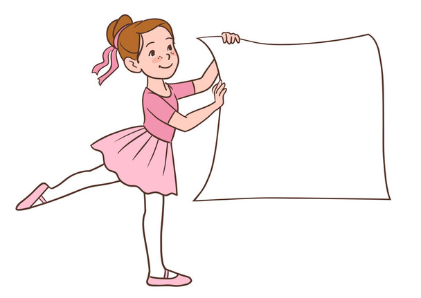 Cartoon Ballerina meisje houdt van een leeg teken - Vector, afbeelding