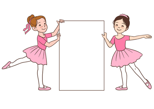 Two ballerina girls holding a blank sign - Vector, Image