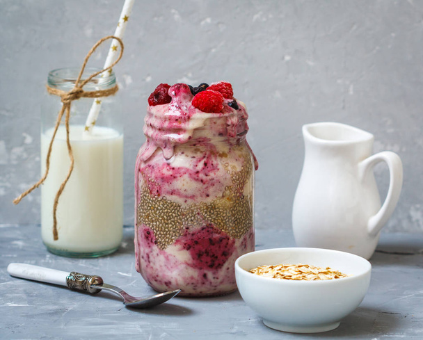 Berry smoothie in a jar - Photo, image