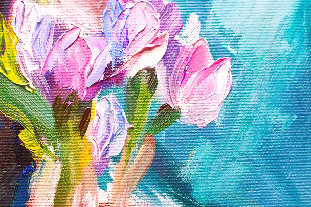 Texture oil painting, flowers, art, painted color image, paint, wallpaper and backgrounds, canvas, artist, impressionism, painting floral pattern - Фото, изображение