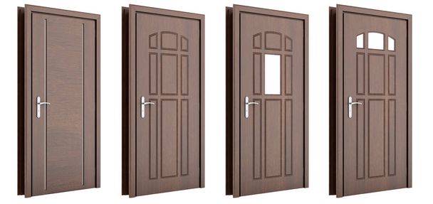 houten deur geïsoleerd op een witte achtergrond. 3D illustratie - Foto, afbeelding