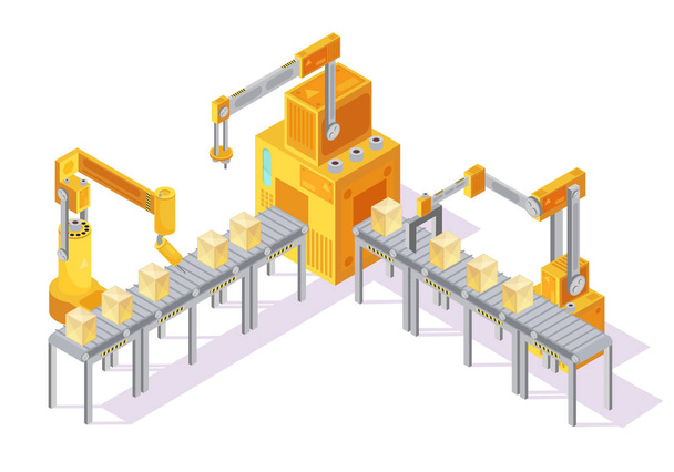 Conveyor System Isometric Illustration - Vector, Image