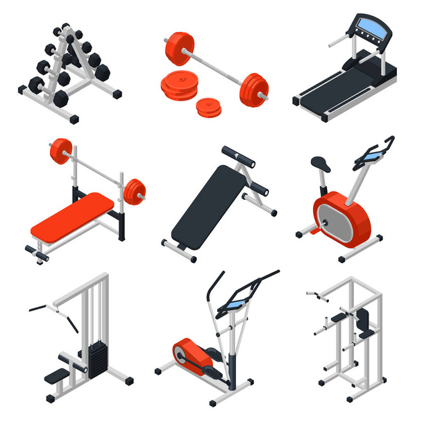 Gym apparatuur isometrische Set - Vector, afbeelding