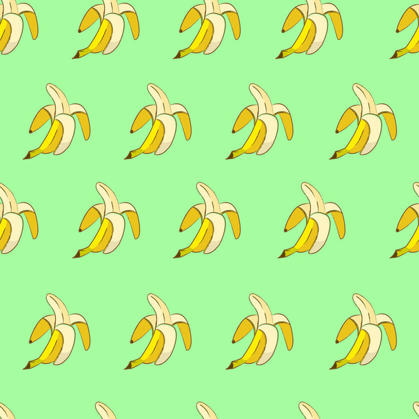 Yellow bananas on green background seamless pattern - Vector, imagen