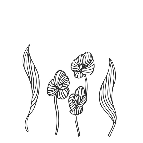 Black and white ink hand drawn wild flowers in vector - Vektör, Görsel