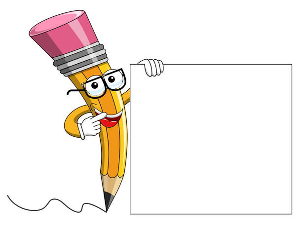 Bleistift-Maskottchen Cartoon mit Lesebrille zeigt leeres Verbot - Vektor, Bild