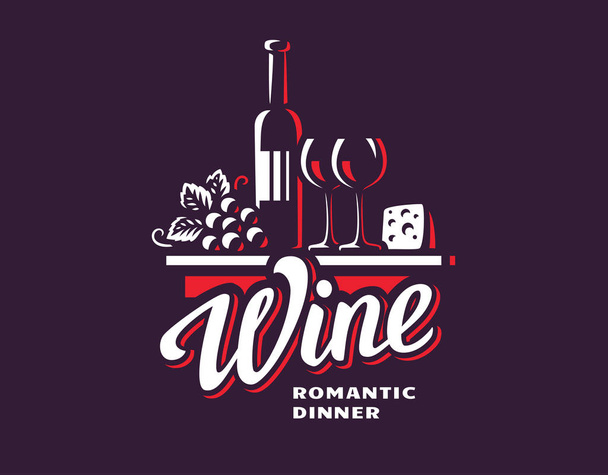 Garrafa de vinho e logotipo de uvas - ilustração vetorial, emblema
 - Vetor, Imagem