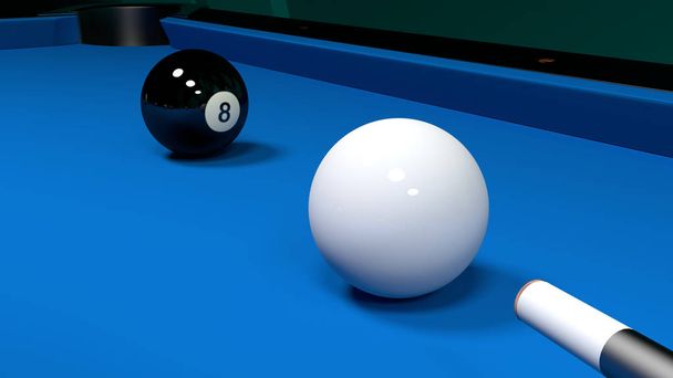 Mesa de bilhar com a bola branca e o oito preto
 - Foto, Imagem