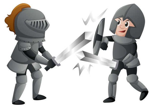 Два рыцаря в доспехах сражаются
 - Вектор,изображение