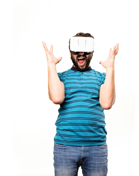 young cool man with virtual glasses - 写真・画像