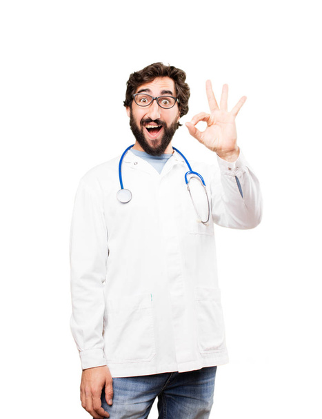 young doctor man with okay sign - Φωτογραφία, εικόνα