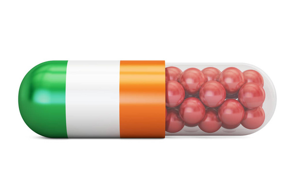 Pill capsule with Ireland flag, 3D rendering - Foto, Bild
