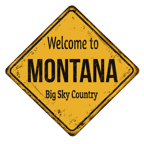 Bem-vindo ao sinal de metal enferrujado vintage Montana
 - Vetor, Imagem