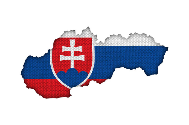 Χάρτης και σημαία της Σλοβακίας στον παλιό λινό - Φωτογραφία, εικόνα