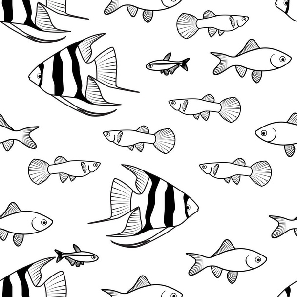 Vector Seamless Pattern with Fish Silhouettes - Vektör, Görsel