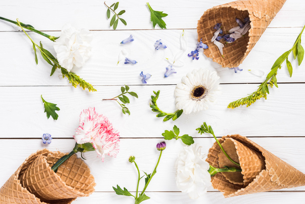 Flowers in waffle cones  - Photo, Image