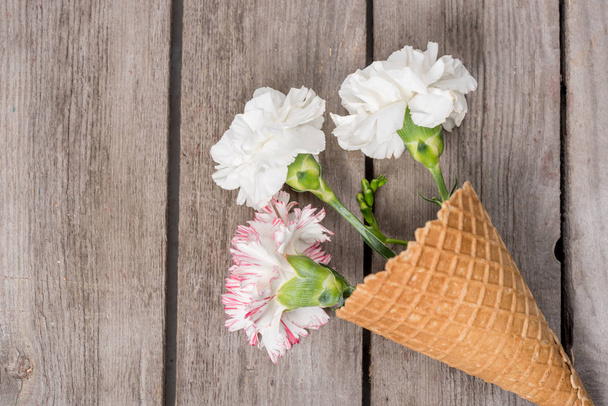 Flowers in waffle cone  - Photo, Image