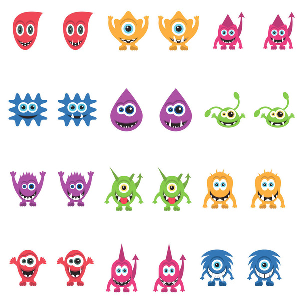 cartoon funny Monsters icons set - Vetor, Imagem