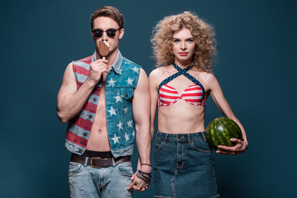 couple with ice cream and watermelon - Foto, Imagem