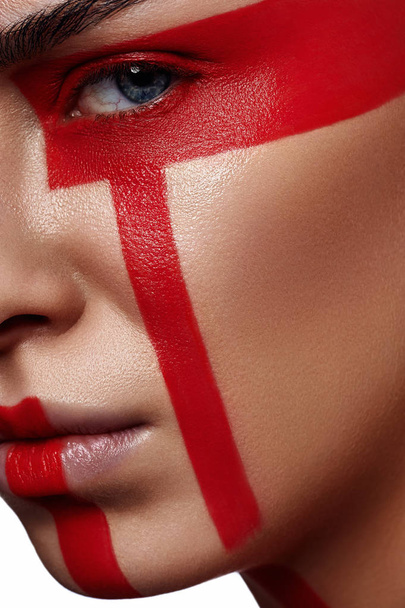 Fashion beauty Girl with futuristic red Stripes - Фото, зображення