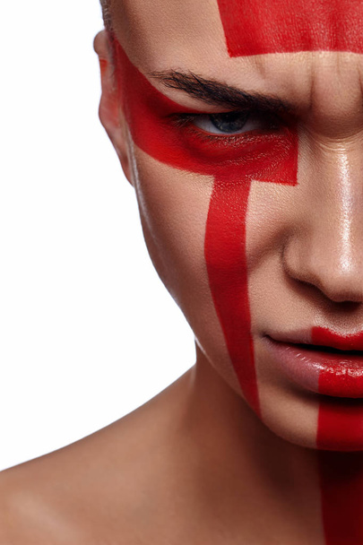 Beauty Woman with tribal futuristic red Make-up - Fotó, kép