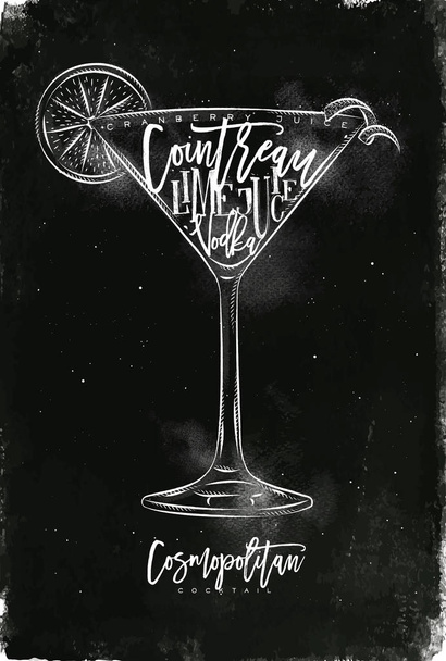 Cosmopolitan cocktail chalk - Vector, Image