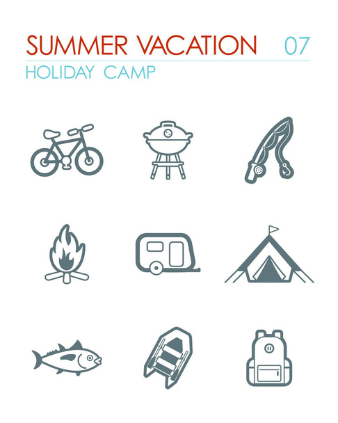 Summer camping icon set. Summer. Holiday - Vektor, Bild