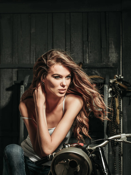 beauty and fashion, motorcycling and biker, hairdresser and barbershop, sport - Foto, Imagen