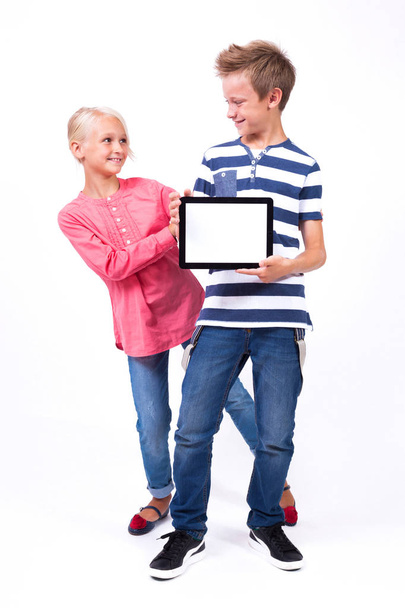 schoolchildren with modern tablet - Фото, зображення