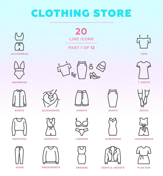 Women's clothing store icon set - Vector, Image