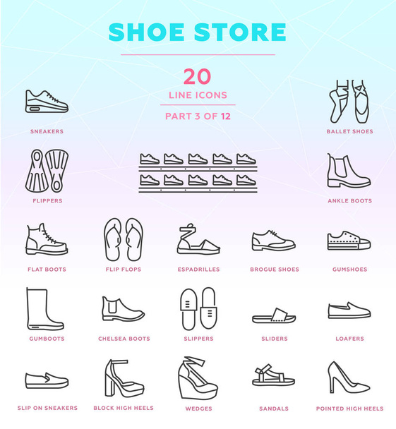Conjunto de ícones de loja de sapatos
 - Vetor, Imagem