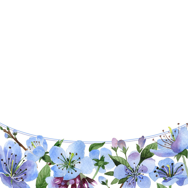 Wildflower cherry flower frame in a watercolor style isolated. - Zdjęcie, obraz