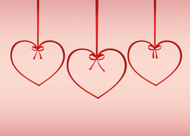 A ribbon in the shape of a heart. Red bow. Greeting card or invitation - Vector, Image