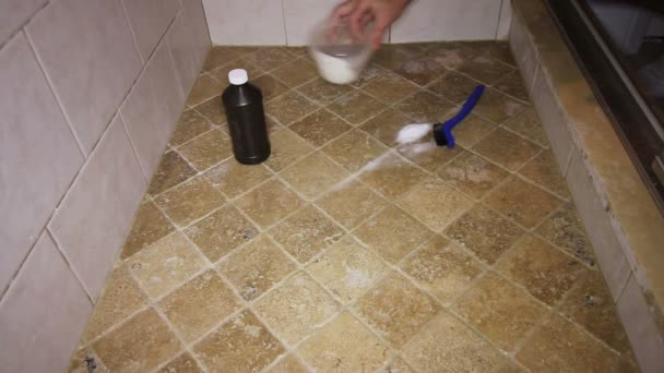 Person Scrubbing Shower Tile Floor  - Footage, Video