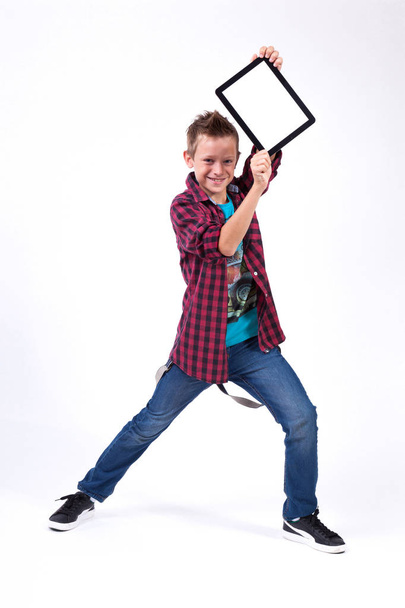 happy schoolboy with tablet - Valokuva, kuva