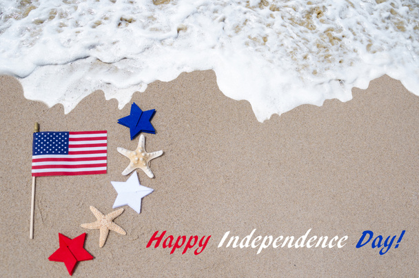 Jour de l'indépendance États-Unis fond avec drapeau, étoiles de mer et étoiles
 - Photo, image