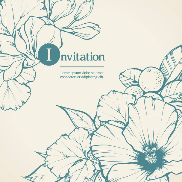 invitation banner with exotic flowers - Vektör, Görsel