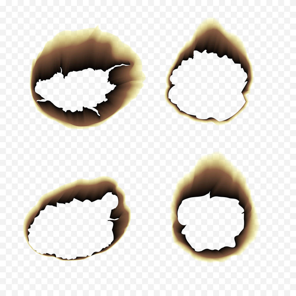 Burnt scorched paper hole vector illustration on transparent background - Vector, Image