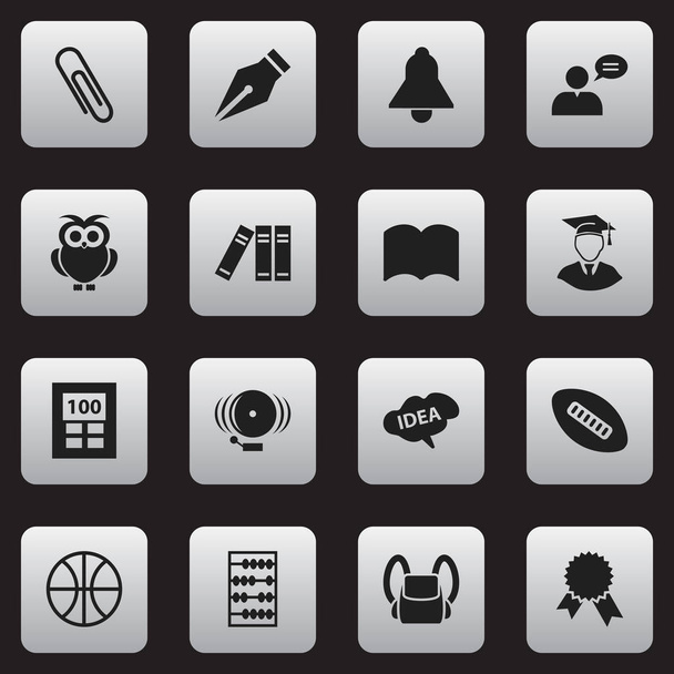 Set Of 16 Editable Education Icons. Includes Symbols Such As Victory Medallion, Dictionary, Calculator And More. Can Be Used For Web, Mobile, UI And Infographic Design. - Vector, Image