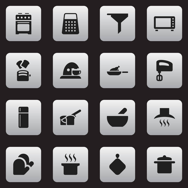 Conjunto de 16 iconos de alimentos editables. Incluye símbolos como el pan de rebanada, trituradora, guante de cocina y más. Puede ser utilizado para el diseño de la tela, móvil, interfaz de usuario e infografía
. - Vector, imagen