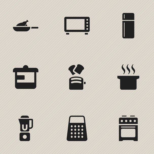 Set von 9 editierbaren Kochsymbolen. beinhaltet Symbole wie Handmixer, Herd, Schredder. kann für Web-, Mobil-, UI- und Infografik-Design verwendet werden. - Vektor, Bild