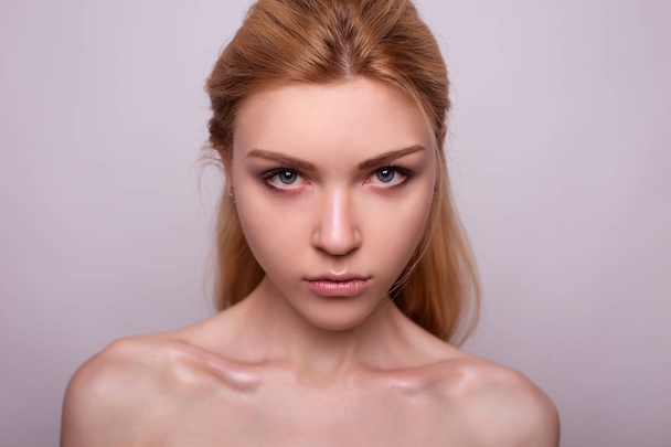 Beauty portrait of girl with nude make up - Фото, изображение