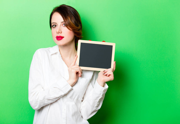 young woman with chalkboard - Photo, Image