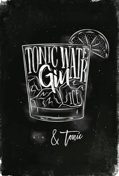 Gin tonic cocktail chalk - Vector, Image