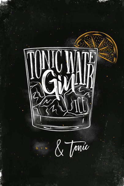 Gin tonic cocktail chalk color - Vector, Image