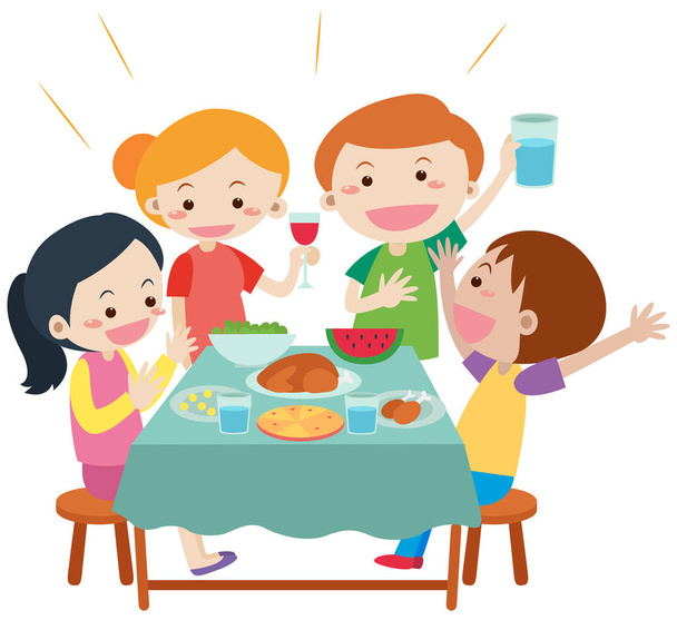 People having meal at dining table - Vector, Image