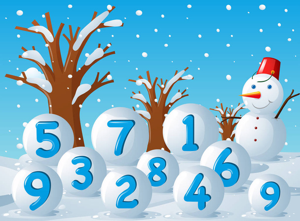 Scena z numerami na kule śniegu - Wektor, obraz